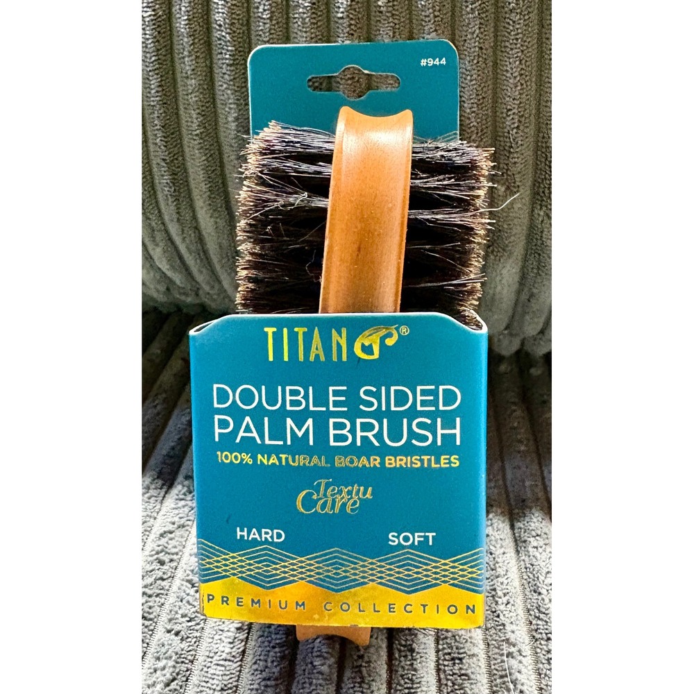 Titan TextuCare Double Sided Palm Brush 944 Natural Boar Bristles Hard Soft Wood